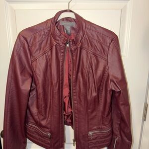 Suzy Shier Burgundy Faux Leather Moto Jacket